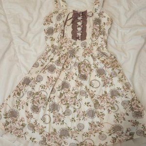 Soft White Floral and Rose Pink Trim Flowy Dress